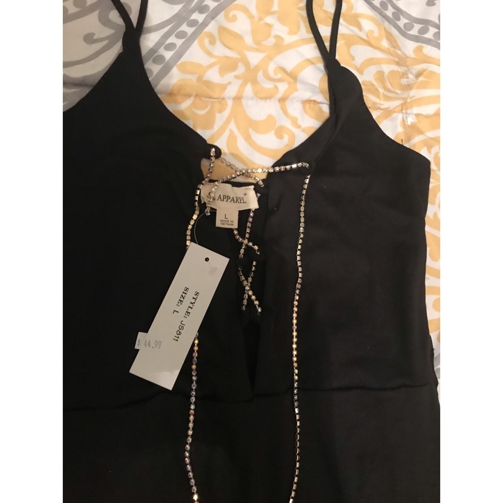 NWT”Women’s All In One Sexy Outfit” Black with lace Rhinestone Tie Up Size:Large - Picture 3 of 4